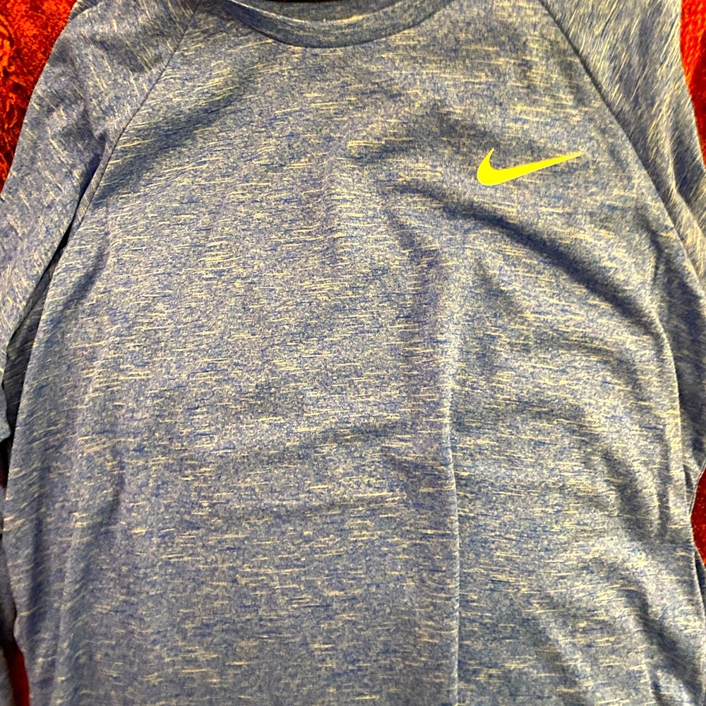 NIKE long sleeve blue/gray DRI-FIT swim shirt.